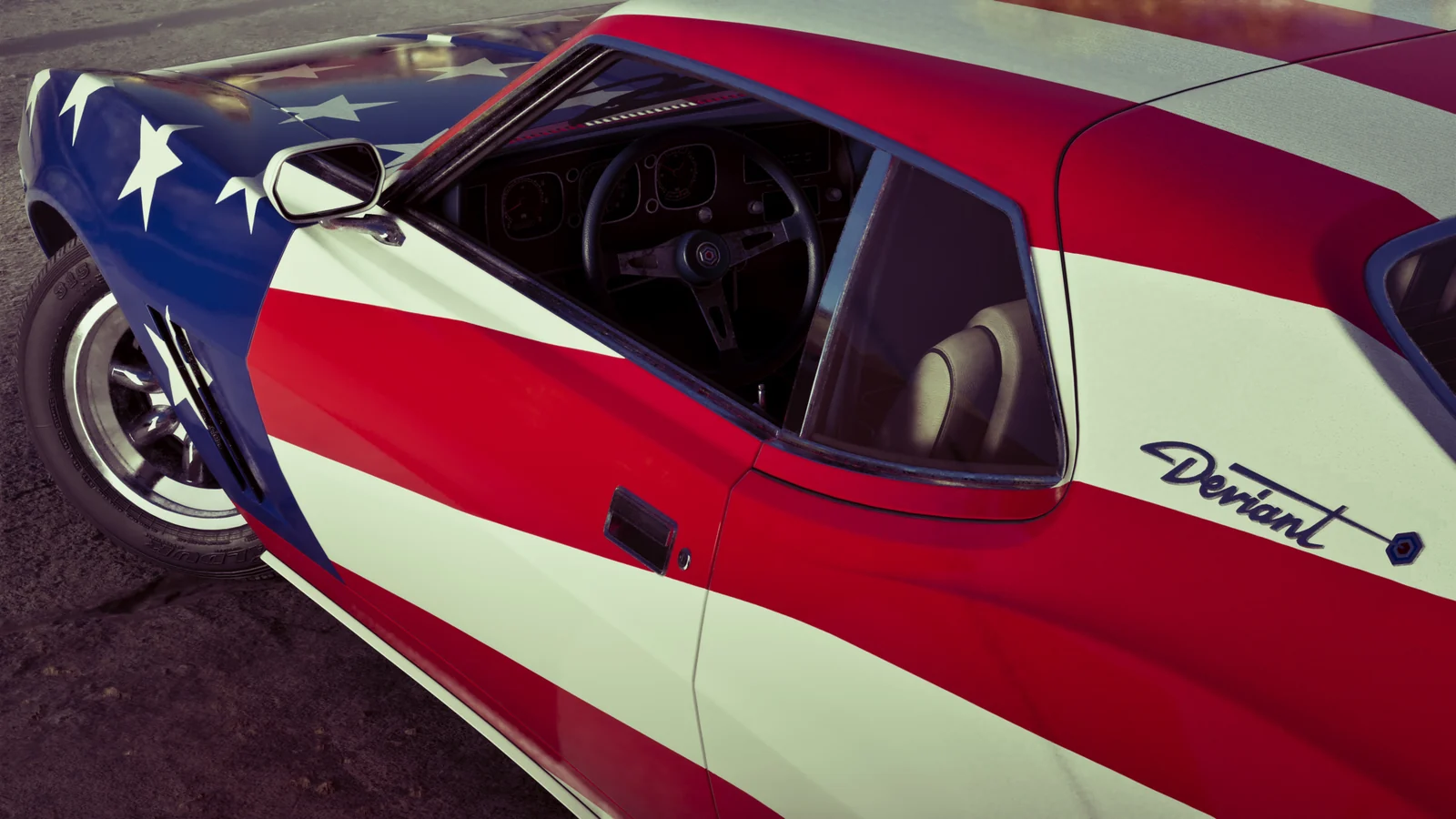 A Schyster Deviant in stars and stripes livery with the Deviant badge visible