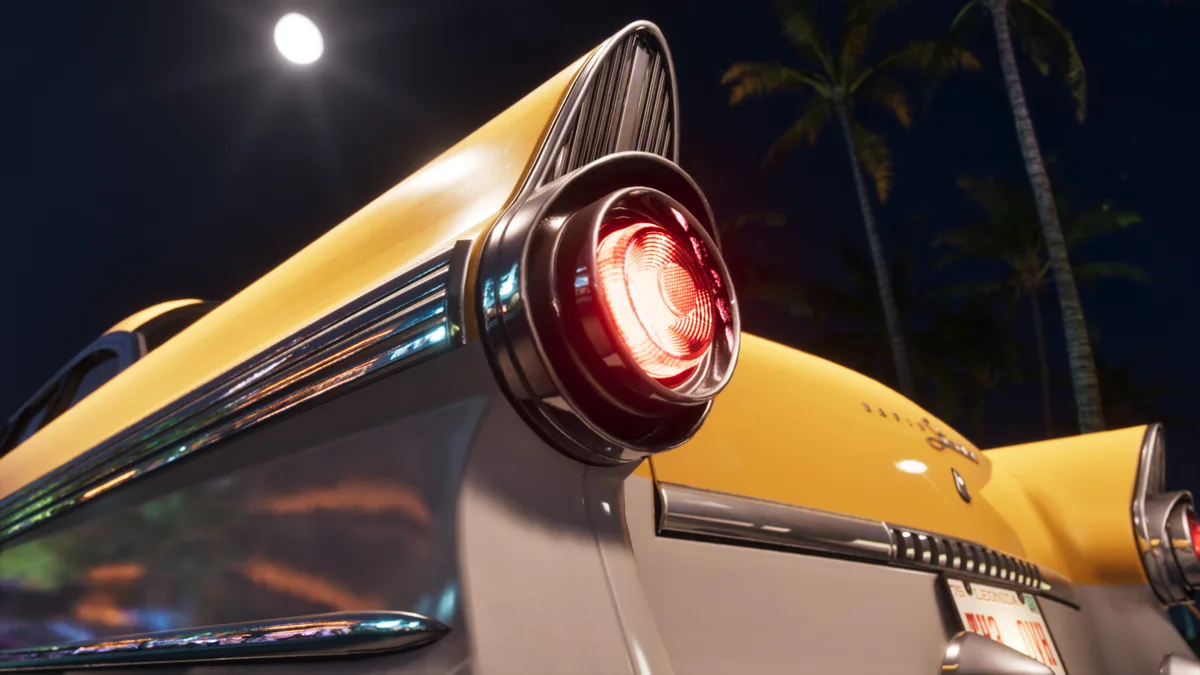 Tail light of the 55 Vapid Stanier at night under a full moon