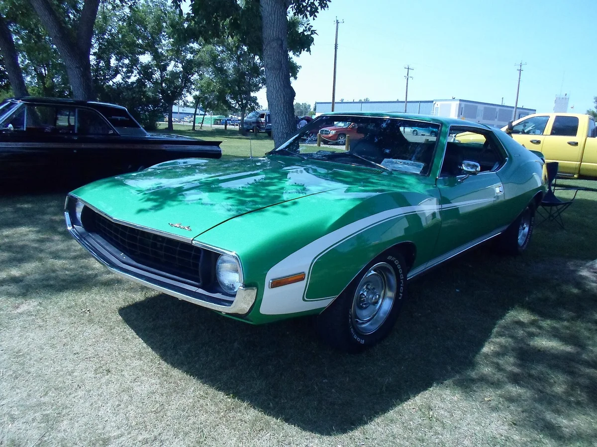 A green 1972 AMC Javelin